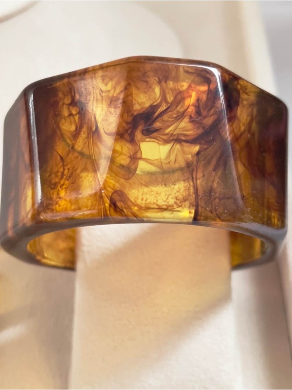 Octagonal Tortoiseshell Bangle Bracelet | Chunky Vintage Style Statement Cuff